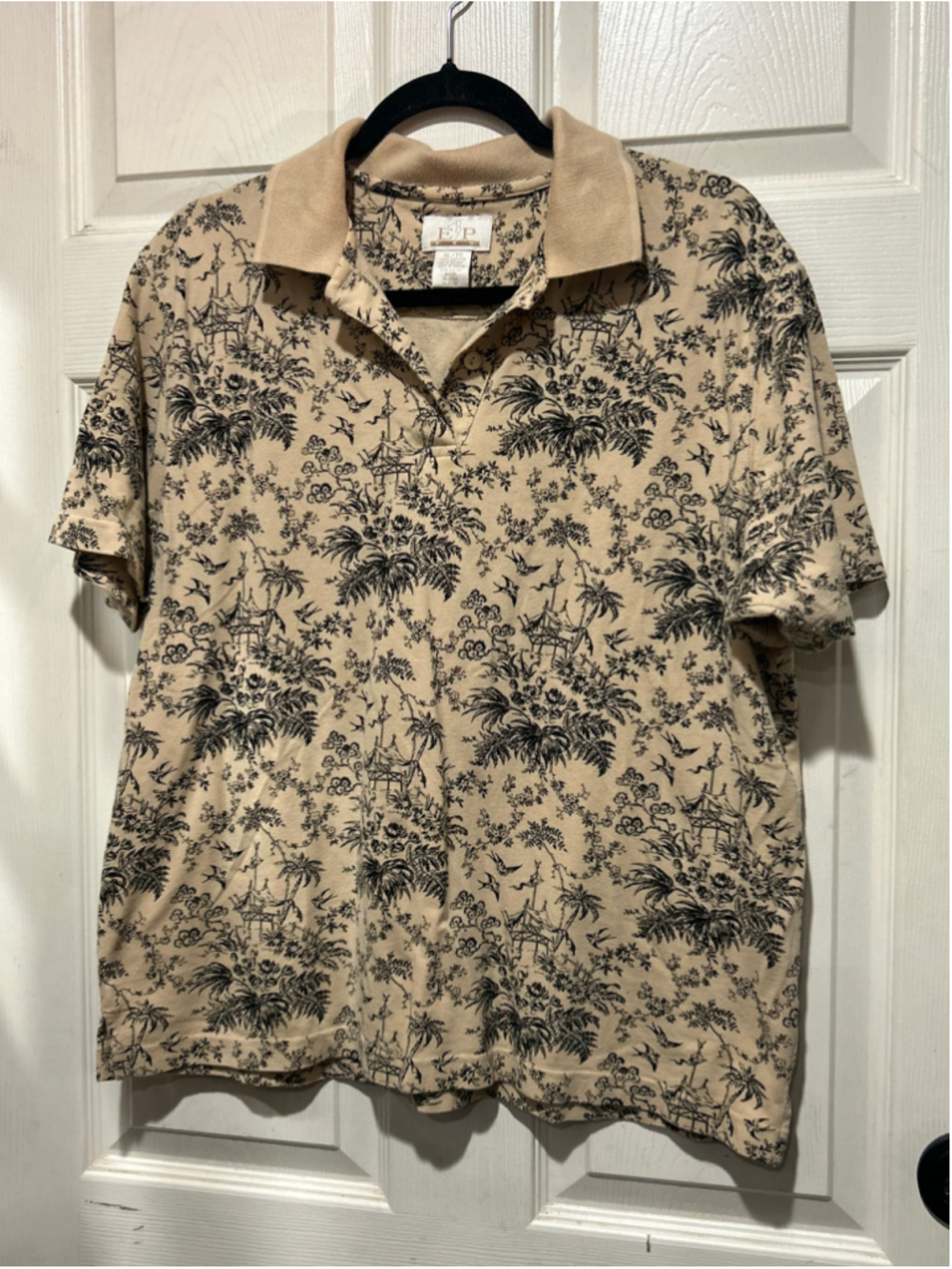 Women's EP Pro Toile Print Polo Shirt, XL, Beige and Black